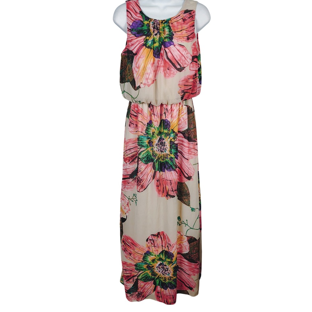 R&M Richards Womens SZ 6 Floral Maxi Dress Multicolor Chiffon Cottagecore Boho